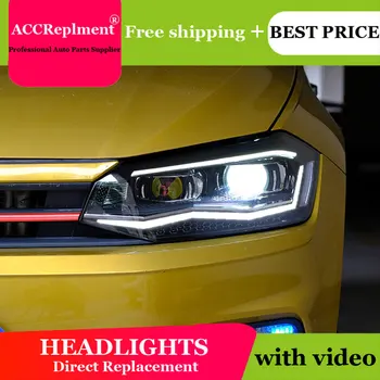 Auto Stils LED Galvas Lukturis VW POLO priekšējie lukturi 2019 led priekšējo lukturu led dienas gaitas lukturi H7 hid Bi-Xenon Lēcu tuvās gaismas