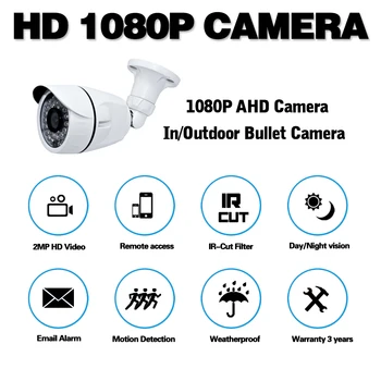 Mājas CCTV Kameras CCD Sensors Drošības Uzraudzības Analogās KAMERAS IR-Cut Filtrs AHD Kameras Āra Ūdensizturīgs 1080P 3.6 mm Objektīvs