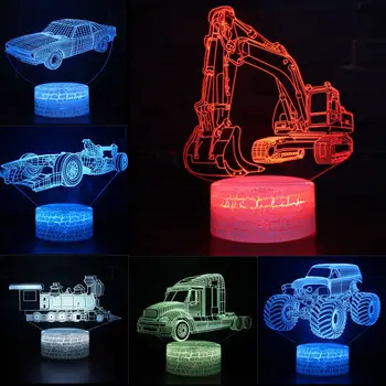Ekskavatoru Meklētājs Krāsains Hologrammas Custom LED 3D Vizuālo Nakts Gaisma Radošo Galda USB Gaismas Jaunums Ilūziju, Lampas Bērni, Dāvanu