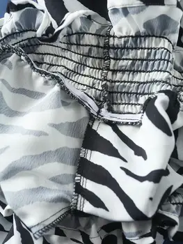 Jaunā sieviešu vintage v kaklu svītraina zebra drukāt īsu smock krekli dāmas trīs ceturtdaļu piedurknēm blūzes roupas femininas topi LS6909