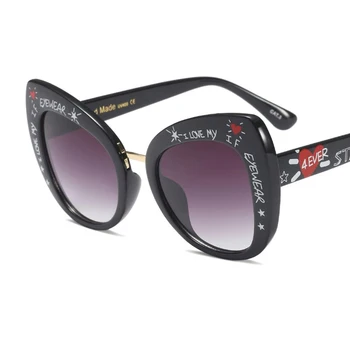 Grafiti Drukāt Cat Eye Saulesbrilles Sieviešu Modes Brilles Luksusa Zīmolu Dizainera Lielgabarīta Melnos Toņos Sieviešu Briļļu Punktiem