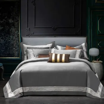 2019 Luksusa 1000TC ēģiptes kokvilnas gultas piederumi set queen/king size gulta komplekts 4gab izšuvumi sega ietver palags spilvendrāna komplekts