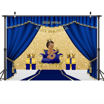 Royal Blue Bērnu Dušas Fons Mazais Princis Foto Fona Dāvanas un Zelta Kronis Backdrops Kristības, Kristību, Dzimšanas dienu