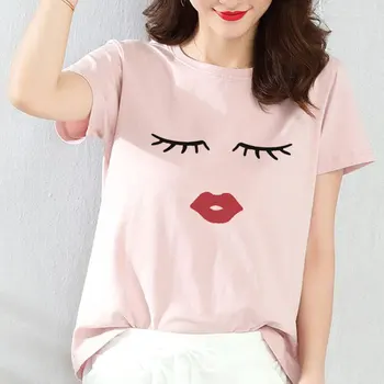 Vasaras Modes Ulzzang Harajuku T-krekls Skropstas Sarkanu Lūpu Drukāt Dāmas Baltā T Krekli, Sieviešu Ikdienas Īsās Piedurknes Vienkārši Tee Augšu