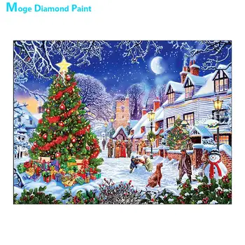 Ziemas Snowscape Pilsētas Diamond Krāsošana Scenic Ziemassvētku Eglīte Kārtu Pilnīgu Urbt Nouveaute DIY Mozaīkas Izšuvumi 5D Cross Stitch