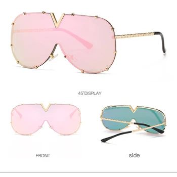 Fashion Square Lielgabarīta bez apmales Saulesbrilles Sievietēm, Vīriešiem Vintage Luksusa Zīmolu Kniežu Spogulis Siāmas Saules Brilles UV400 Toņos