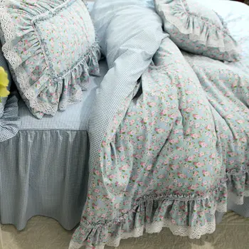 Jaunu svaigu ziedu drukāt gultas komplekts mežģīņu savirmot sega sedz kvalitātes Izšuvumu palagu pastorālo gultas mala gultas pārklājs gultas