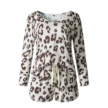 Pavasara Leopard Pidžamas Komplekts Sievietēm Loungewear Rudens Sleepwear Homewear Pjs Sieviešu Lounge Valkāt Uzstādīt Dāmas Mājās Uzvalku Valkāt Gulēt