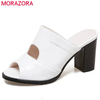 MORAZORA 2020 plus lieluma 47 sieviešu sandales pu vasaras kurpes atvērtu purngalu augstpapēžu sandales sieviešu dobi ārā puse kleita kurpes sieviete