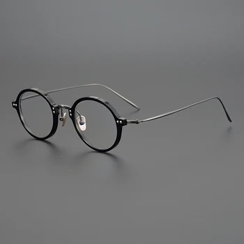 Vintage Acetāts Brilles Rāmis Vīriešiem Mazas, Apaļas Optisko Tuvredzība Recepšu Titāna Brilles Rāmis Sievietes Luksusa Zīmolu Brilles