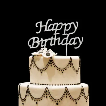 Rhinestone Happy Birthday Cake Topper Mazulis, zēns, meitene pirmā pieaugušo 10 16 18 20 21 30 40 50 60 Dzimšanas dienu Apdare
