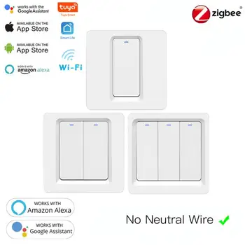1/2/3 Banda Zigbee TUYA Smart Touch Switch 100-240V Mājas Sienas Pogu Alexa 