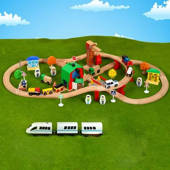 Elektriskā Vilciena Sliežu Komplekts ar Magnētisko Izglītības Slots Trases Piederumi, Koka Dzelzceļa Puzzle Stacijas Rotaļlietas, Dāvanas, rotaļlietas Bērniem, Jaunas