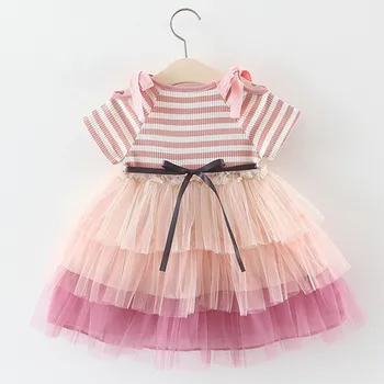 Jaunā Korejiešu Stilā Toddler Princese Bērniem, Baby Girl Vasaras Kleita Tīrtoņa Krāsu Svītrains Kokvilnas Izšūšanas Puse Gadījuma Kleita Drēbes