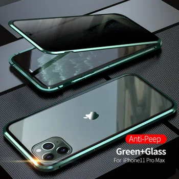 Anti-peeping Magnētisko Metāla Gadījumā, iPhone 11 Pro XS Max XR 6S 6 7 8 Plus Vāku Dubultā Sānu Rūdīts Stikls Privātuma Telefona Apvalks