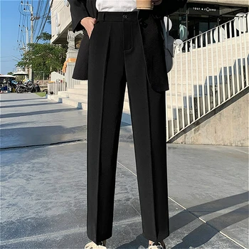 Gadījuma Bikses Sievietēm Augsta vidukļa Vasaras Plaša kāju Plānas Melnas Biroja Lady Sieviešu Bikses Pārklājus, Elegants Atpūtas korejiešu Stilā Šiks Jaunas