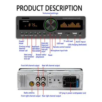 1Din In-Dash Auto Radio Auto Stereo MP3 Atskaņotājs, Bluetooth, FM AM Auto Radio Audio Mūziku MP3 Atskaņotājs 12V USB/SD/AUX-IN