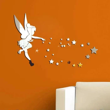Funlife Pasaku Princese ar Zvaigznēm Vēstuli Spogulis Sienas Uzlīmes,70x46cm 27.5x18inch DIY bērni telpu dekorēšana,Noņemams