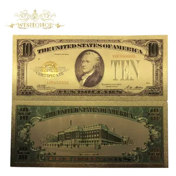 10pcs/daudz 1928 ir Amerikas Zelta Banknošu 10 Dolāru Banknotes 24k Zelta Pārklājumu Viltotu Naudu, Metāla, Amatniecība, Dāvanas Un Kolekcija