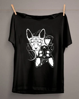 Cool Goth Tees Dvīņu Sfinksu Kaķis Estētisko T-Krekls Nāves Metāla Witchy Tee Punk Gothic Krekls Unsex Grunge Topi Harajuku tshirt