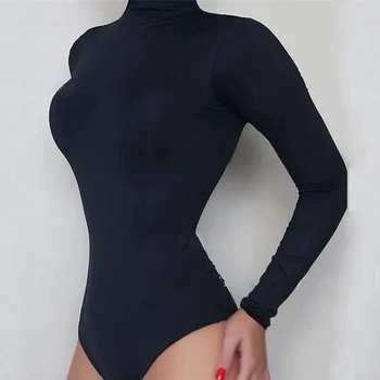 Kokvilnas, Ar Garām Piedurknēm, Sieviešu Sexy Bodysuit 2020 Rudens Ziemas Sieviešu Izspēles Kakla Siltas Drēbes, Slim Fit Modes Cieta Ķermeņa Uzvalks
