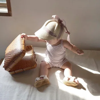 Modes Vasaras Zēni Meitenes Sasniedza Salmu Cepuri Toddler Kids Rudens Loku Lentes Gadījuma Cepurīte 2-6 Gadiem Bērniem Saule Snapback Cepures