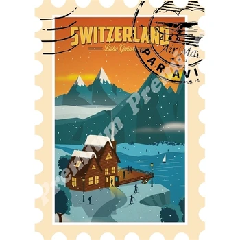 Šveice suvenīru magnēts vintage tūrisma plakāts