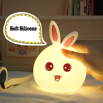 Gudrs Nakts gaisma Dzīvnieku, Trušu Nakts lampas Touch Sensors Silikona LED Krāsains Gaismas Bērniem Dāvanu Bērnu Gulta USB led Gaismas