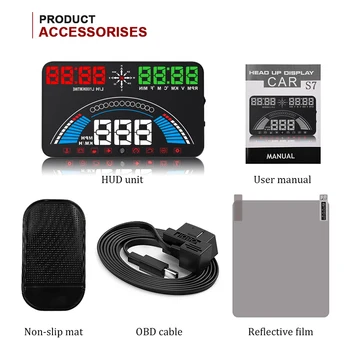 WiiYii S7 HUD head up displejs auto OBD2 GPS temperatura hud spidometru, Auto Accesso elektronikas Datu Diagnostikas Rīks