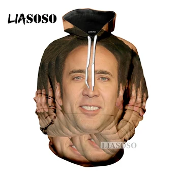 LIASOSO KARSTĀ Slavens Aktieris Nicolas Cage Būris pelēkā vārna sporta Krekls 3D Drukas Unisex Pavisam Smieklīgi Telpu O-veida kakla Hip Hop krekli, Topi G462