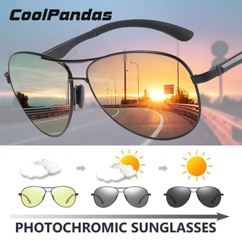 CoolPandas Izmēģinājuma Polarizētās Saulesbrilles, Vīriešu Photochromic Dienu Nakts Redzamības Aviācijas Saules Brilles Sievietēm Hameleons gafas de sol hombre