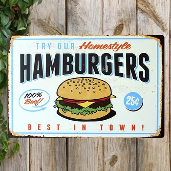 [ Kelly66 ] Alus Priekā Hamburger Hotdog Kafijas Pārtikas Stila Alvas Metāla zīmju Mājas Dekori Bāra Sienas Mākslas Glezniecības 20*30 CM Izmērs JT-11