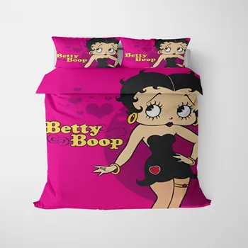 Mājas Tekstila 3D Betty Boop Gultas Sega sedz Spilvendrāna Uzstādīt Guļamistabas Gultas piederumi Dvīņu Double Queen, King Size Meitenēm Guļamistaba
