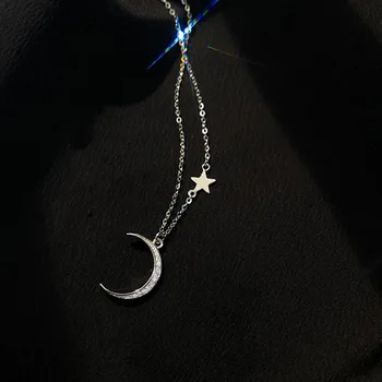 S925 Sudraba Kaklarota Sievietēm Moon Star Clavicle Ķēdes Vienkāršu Personību Īsa Kaklarota Rotaslietas, Vairumtirdzniecība