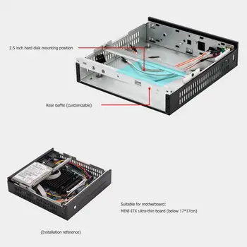 E-T3 Mini-ITX Case Ultra Slim 0.8 mm SECC galda Dators, DATORĀ Šasijas Atbalsta Sienas Stiprinājums