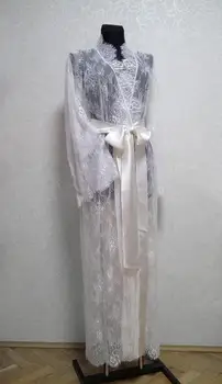 Baltā Līgavas Tērpu ar Jostu Mežģīņu Kāzu Sleepwear Peldmēteļi Nightgowns Drēbes Sievietēm Buduārs Kleitas Kimono