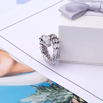 Vairumtirdzniecības luksusa smalkas rotaslietas augstas kvalitātes zircon gredzenu čūska pavasara modes izsmalcinātu gredzeni, modes aksesuāri, jewel 3 krāsu