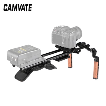 CAMVATE Pro Plecu Mount Platformu Ar Manfrotto Plātne & Dubultā Rozete Koka Rokturi & Objektīvu Atbalsts DSLR Camera / DV Videokamera