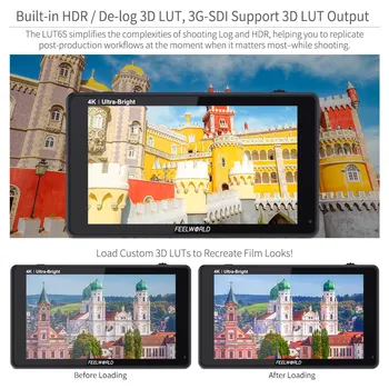 FEELWORLD LUT6S LUT6 Collu Kamera Jomā, Uzraudzīt 2600nits HDR/3D LUT skārienjutīgais Ekrāns, 3G-SDI 4K HDMI DSLR Vilnis