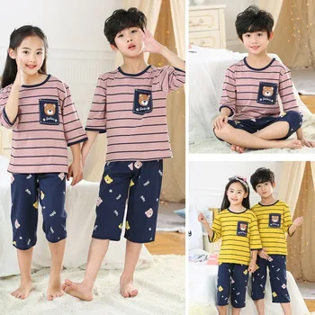 Zēni Meitenes Sleepwear Vasaras Kokvilnas Pidžamas Komplekti Bērniem Naktsveļu par Zēnu Pidžamas Kids Sleepwear 3-16Y Tīņi Pijamas Apģērbi