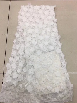 2018 Jauno Āfrikas Mežģīņu Auduma Baltā, Zilā, Rozā Augstas Kvalitātes 3D Ziedu franču Neto Kāzu Nigērija Izšūti Puse Kleita LD2379
