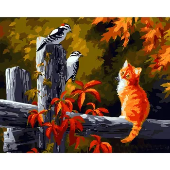 Kaķis Krāsošana Ar Numuru Putns Ar Rāmi 40x50 Uz Audekla Pieaugušajiem Krāsošana Krāsas Attēlu Skaitu Zīmējumu Mājas Dekorēšanas Māksla