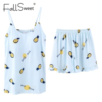 FallSweet Vasaras Drukāt Pidžamas Komplekti Wome Sleepwear Meitenes bez Piedurknēm Sexy Apakšveļa Divas Gabals, kas