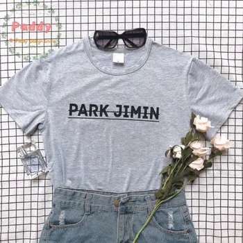 OKOUFEN Tumblr Modes KPOP PARK JIMIN T Krekls Streetwear Crewneck Sieviešu Top Gadījuma Kokvilnas T-Krekls Top Plus Lieluma Piliens Kuģis