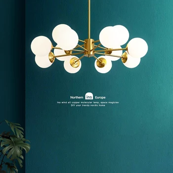 Mūsdienu Vara Lustras Dzīvojamā Istaba Guļamistaba Griestu E27 LED Regulējams Bumbu Stikla Karājas Lampas Ēdamistaba Apgaismes Ķermeņi