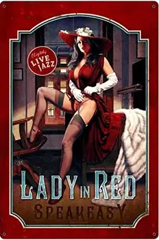 Vintage Lady in Red Pin Up Girl Sexy Meitene Cilvēks Ala Speakeasy Metāla Skārda Parakstīt Mājās, Bārs Virtuves Restorāna Sienas Deocr Plāksne Pazīmes