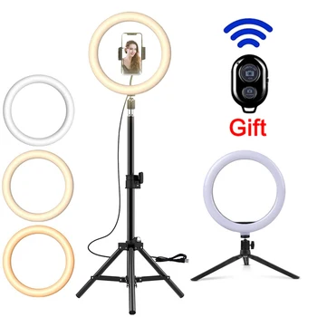 LED Ring Light Fotogrāfija Apgaismojums Selfie Lampa USB Regulējamas Ar Statīvu Youtube Tiktok Grims Video Live Foto Studija