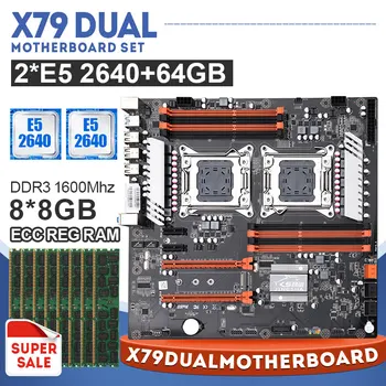 X79 Dual LGA 2011 Mātesplati komplekts 2 GAB Xeon Procesors E5-2640 2.50 GHz Procesors CPU un 8*8GB 1600 ECC REG Atmiņa