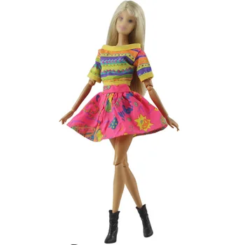 1Set Krāsains Apģērbs, Apģērbu Komplekti, Kostīmu Barbie Lelle Drēbes Topi Krekls Mini Kleita Sarkanā Cepure Melnā Somā 1/6 Piederumi