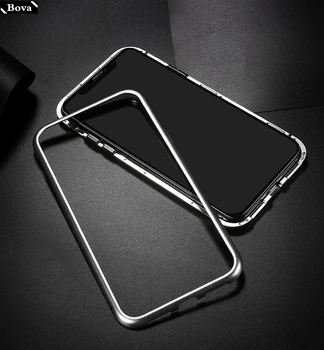 Gadījumā, iPhone 7 8 Plus X Ultra Plānas bampers + stikls aizmugurējais vāciņš Magnētisko adsorbcijas tālrunis lietā par iPhone X 7 8